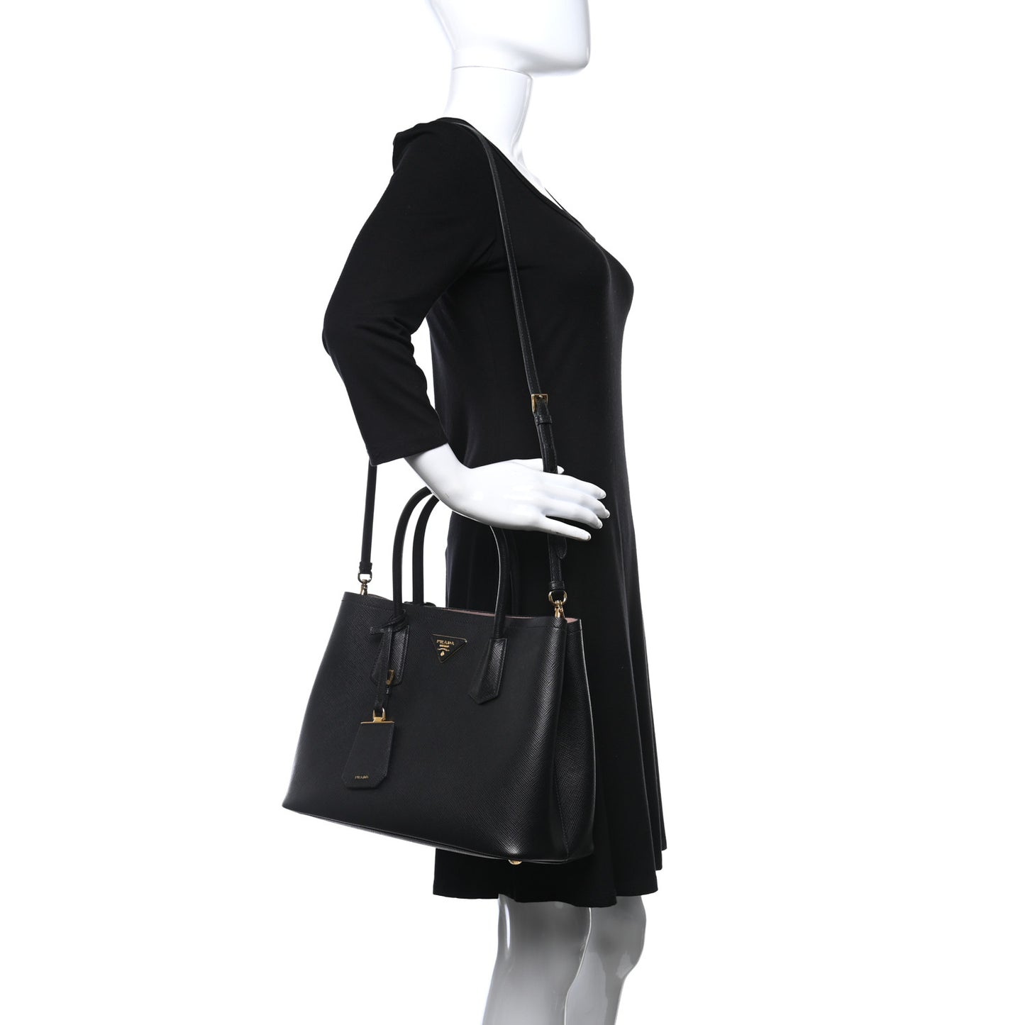 Saffiano Cuir Medium Double Bag Black Mughetto
