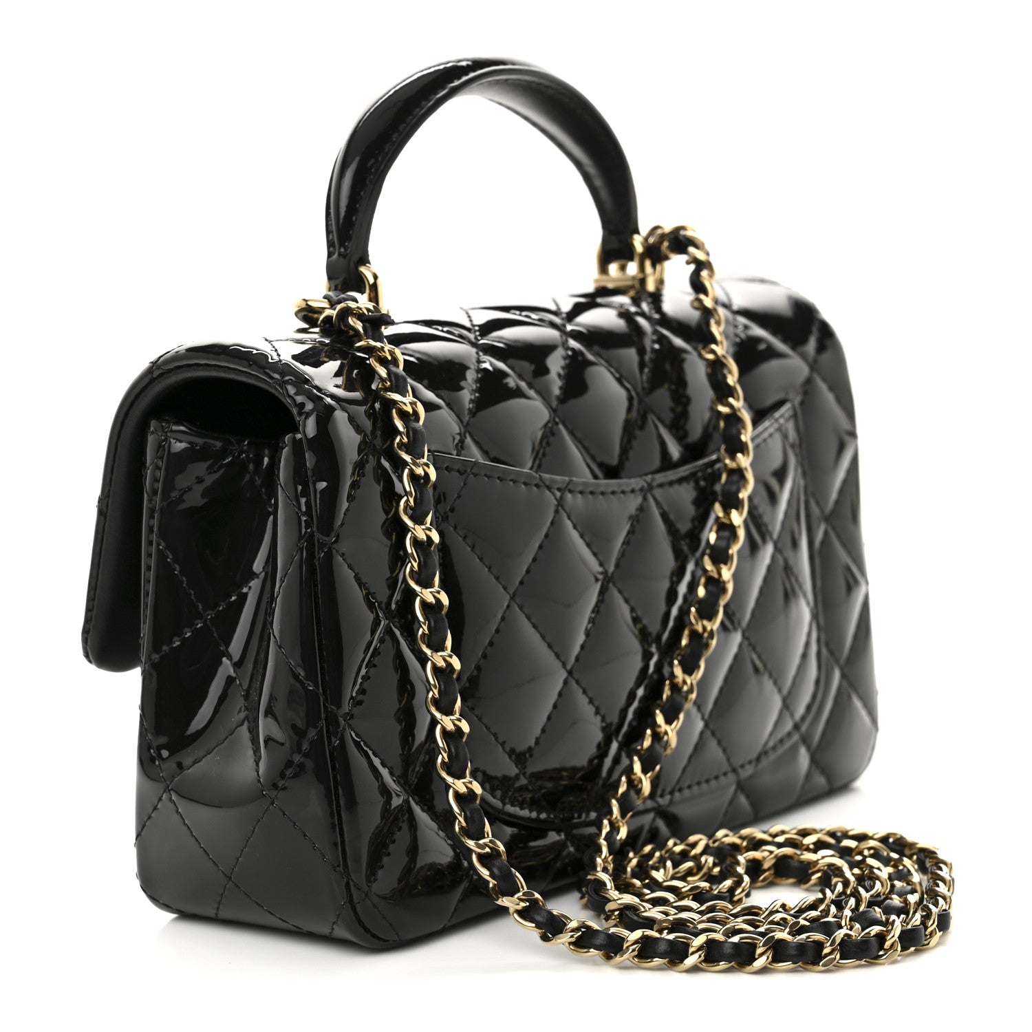 Chanel Patent Quilted Mini Top Handle Rectangular Flap Black