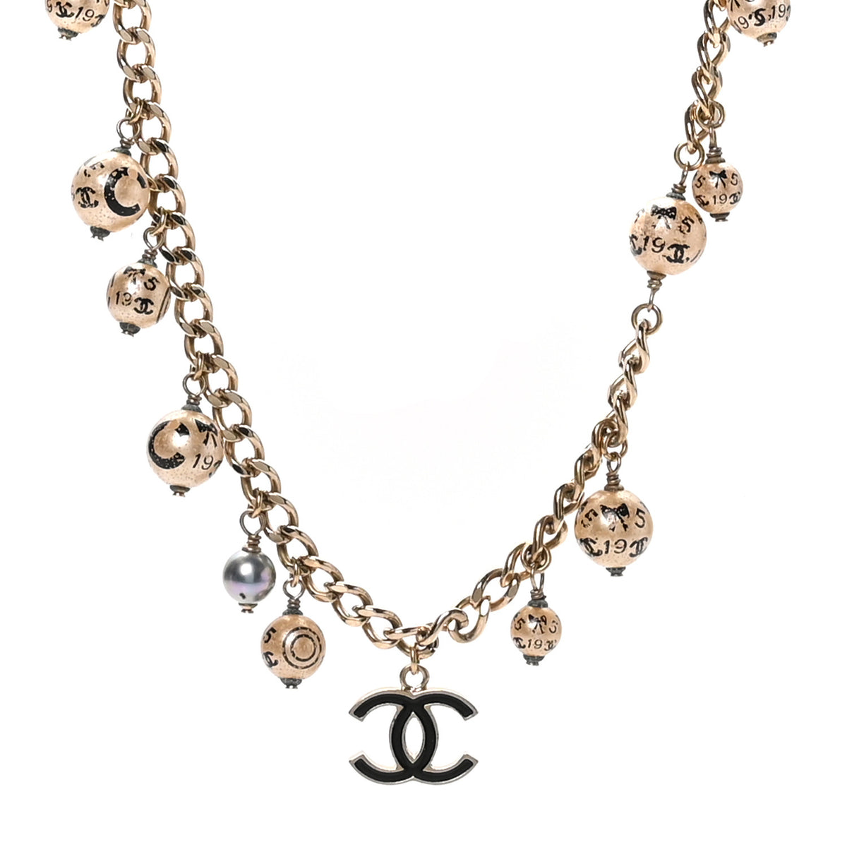 Chanel Painted Pearl CC Short Necklace Black Gold 1 of 5