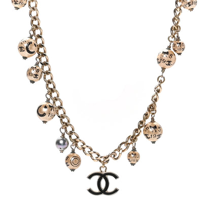 Chanel Painted Pearl CC Short Necklace Black Gold 1 of 5