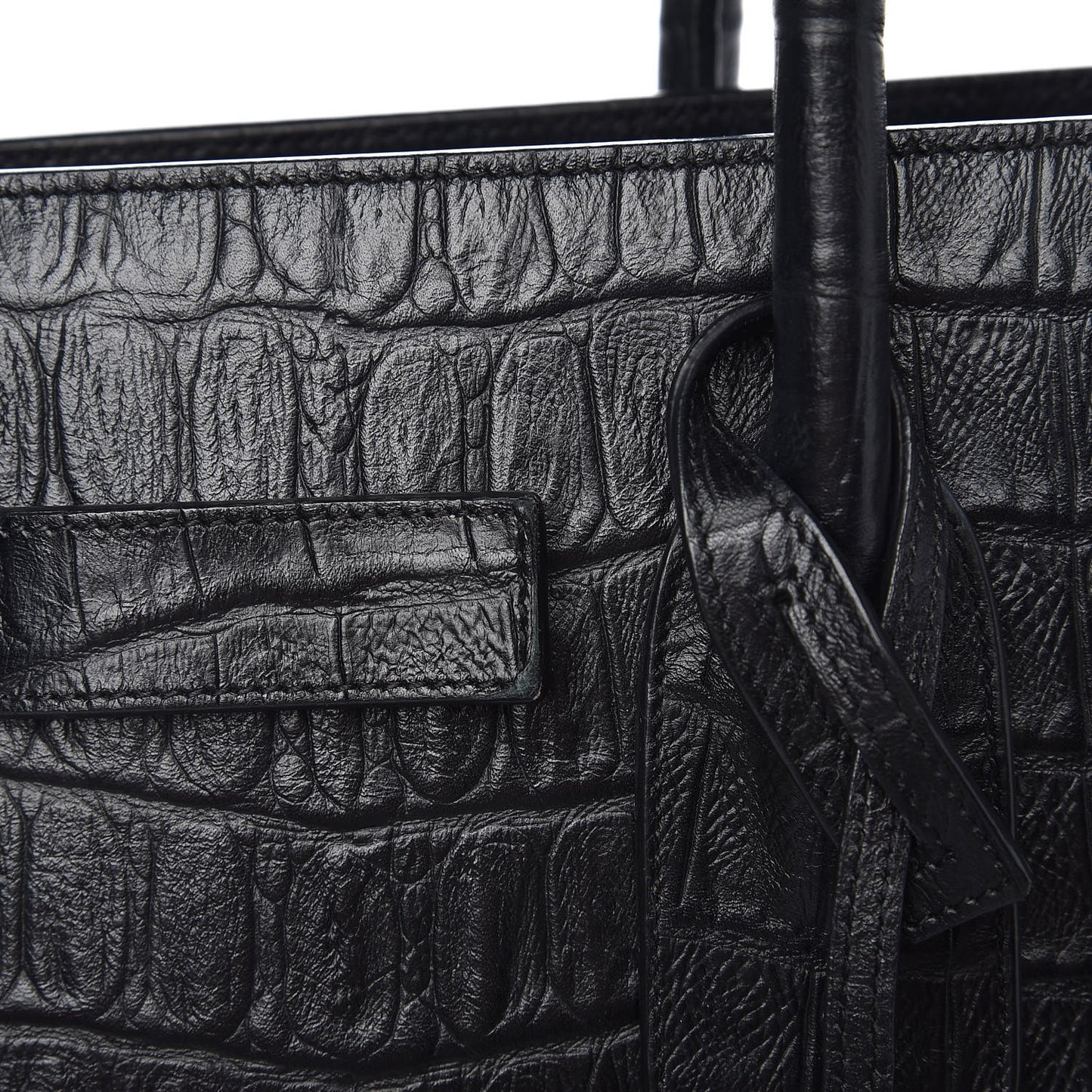 Calfskin Crocodile Embossed Small Sac de Jour Black
