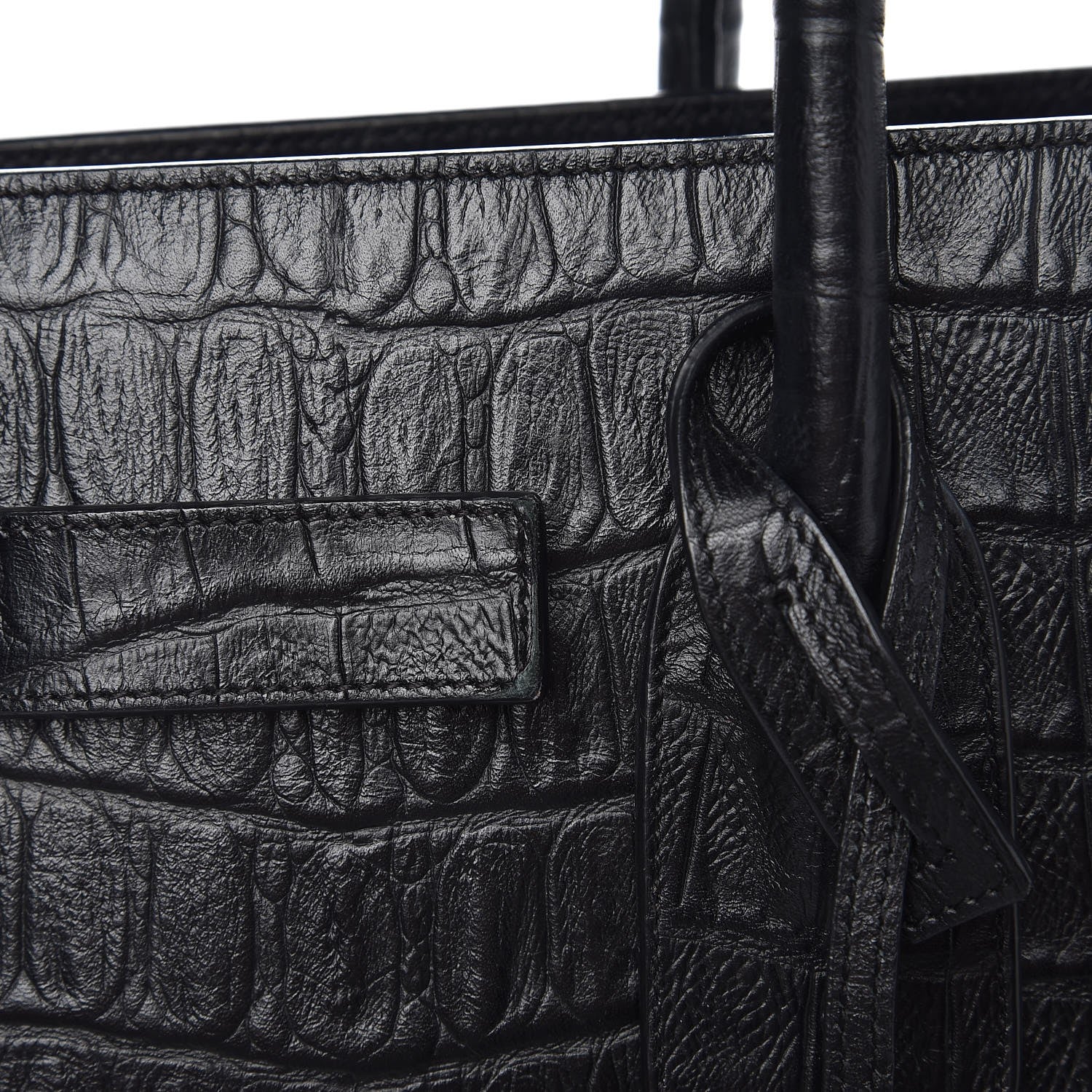 Saint Laurent Calfskin Crocodile Embossed Small Sac de Jour Black 10 of 12