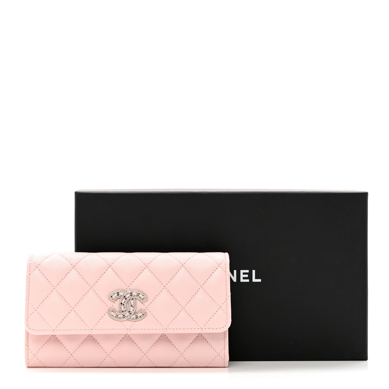 Chanel Caviar Quilted Crystal CC Large Gusset Flap Wallet Pink 9 of 9
