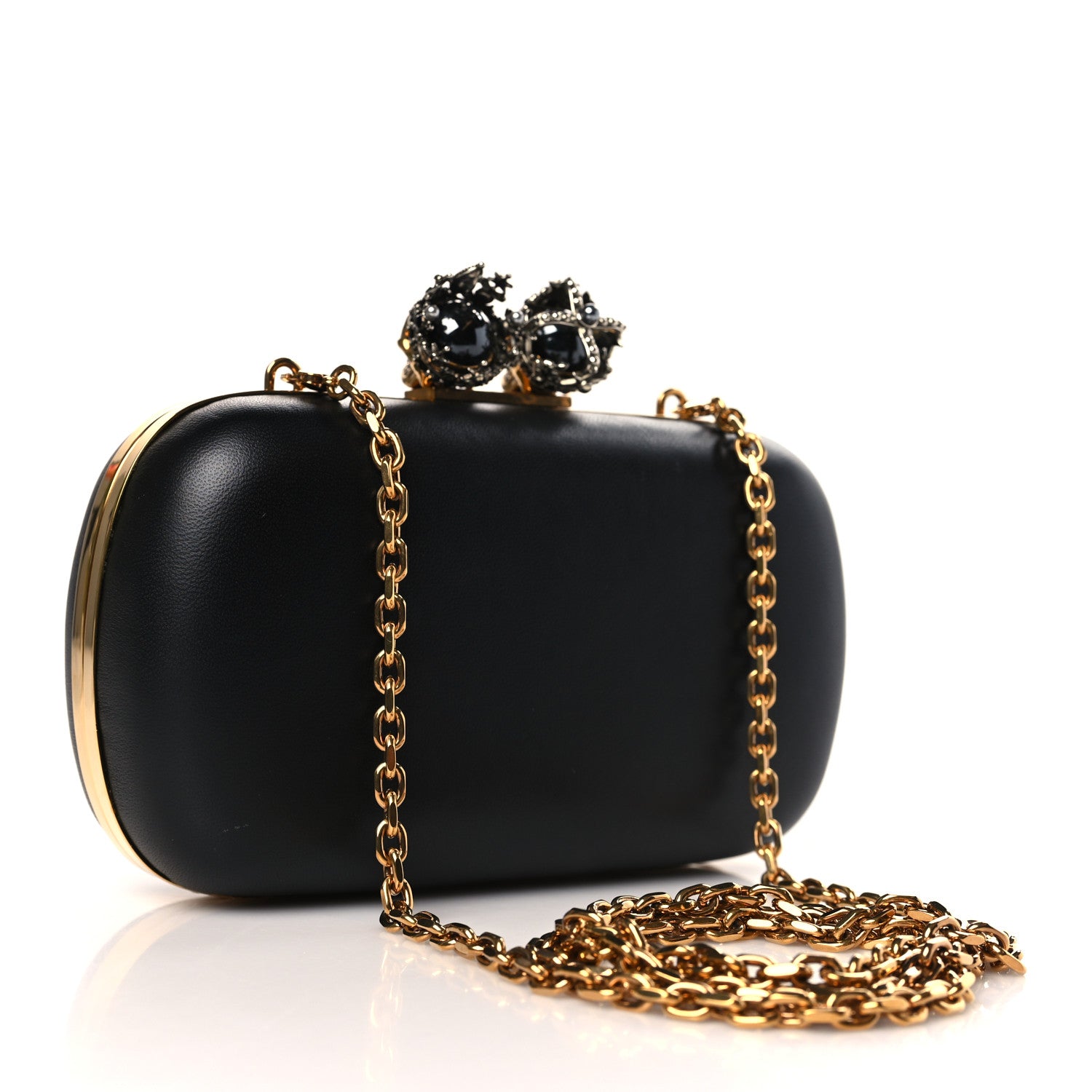 Alexander McQueen Nappa Queen and King Skull Box Chain Clutch Black 3 of 10