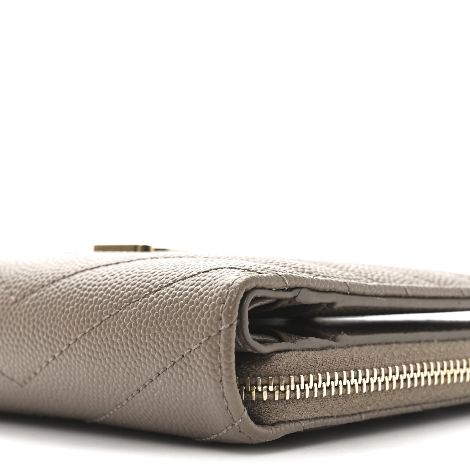 Saint Laurent Grain De Poudre Matelasse Chevron Monogram Compact Zip Around Wallet Dark Latte 8 of 9