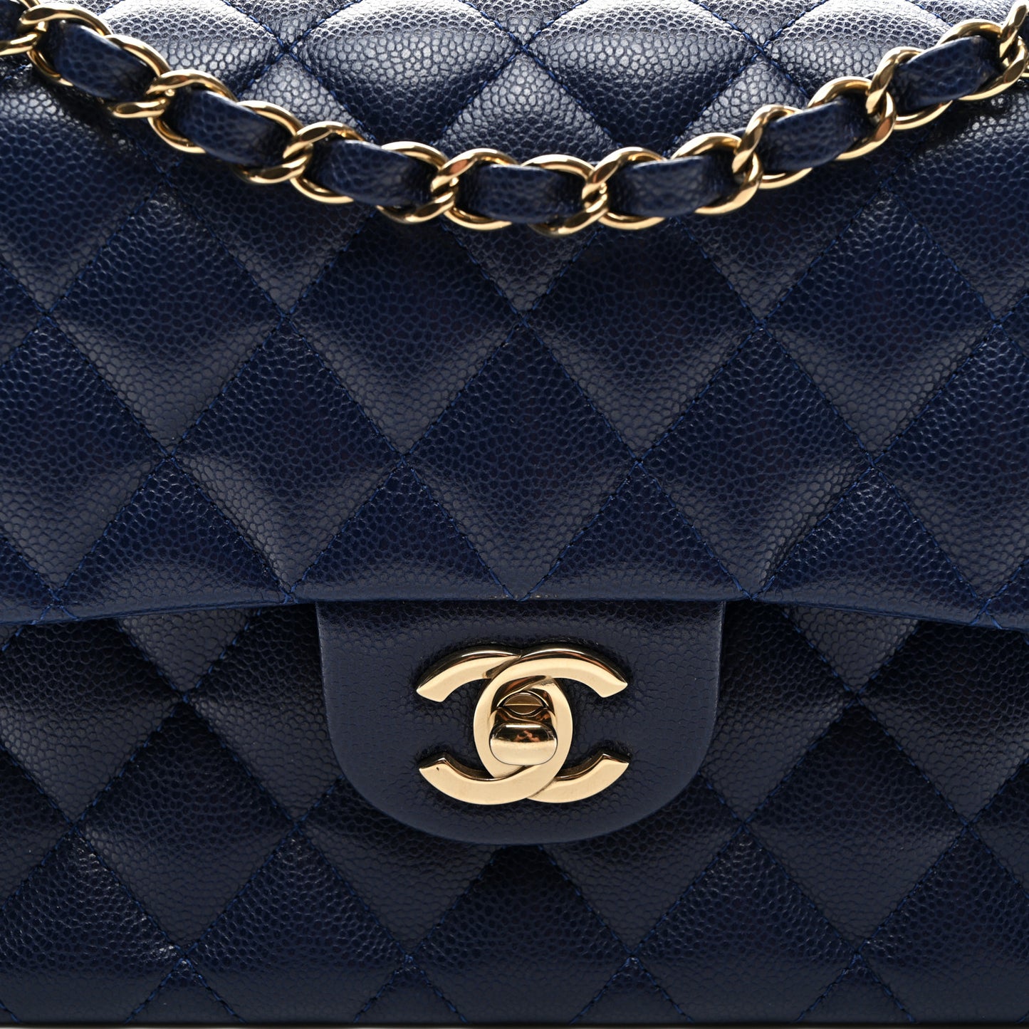 Caviar Quilted Small Double Flap Navy