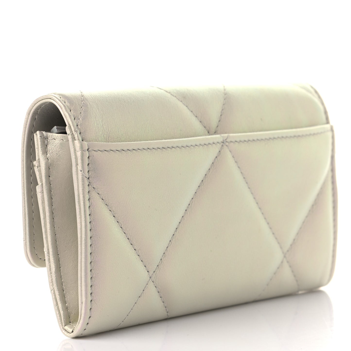 Iridescent Lambskin Quilted Chanel 19 Flap Wallet Ivory