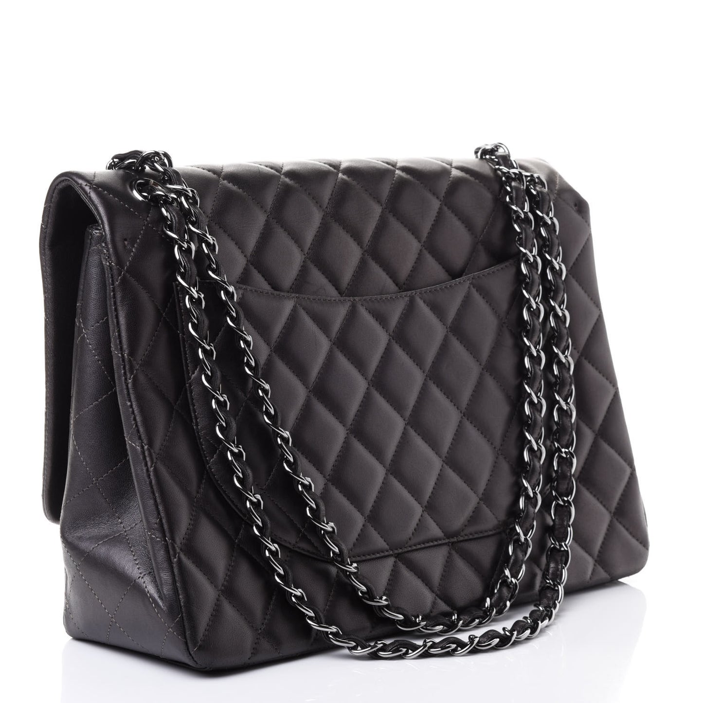 Metallic Lambskin Quilted Maxi Single Flap Grey