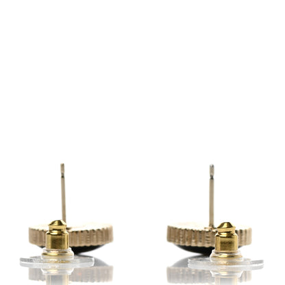 Chanel Resin CC Round Earrings Gold Black 3 of 4
