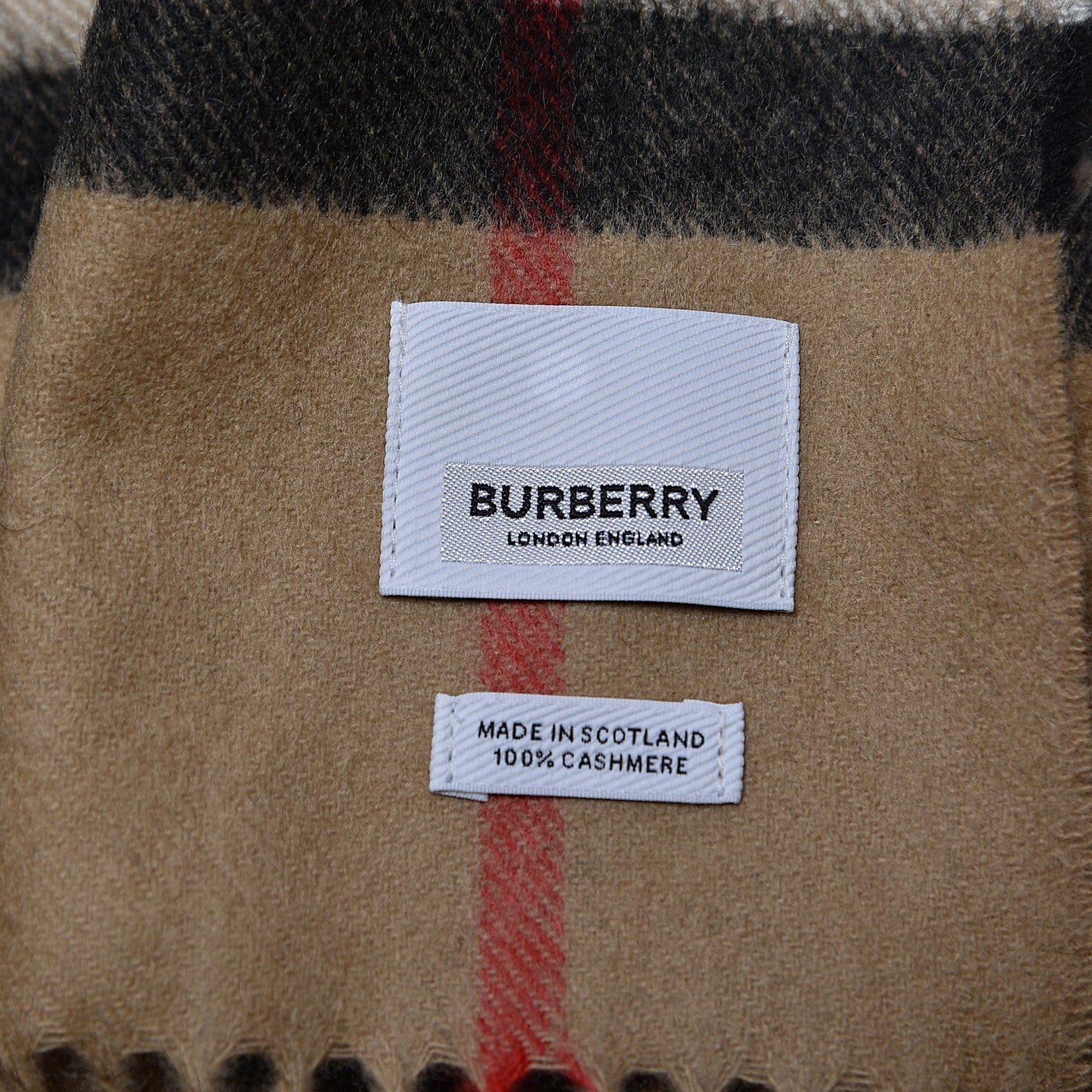 Cashmere Giant Check Fringe Scarf Archive Beige