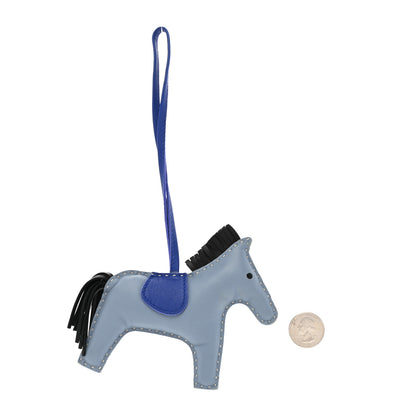 Hermes Milo Lambskin Grigri Rodeo Horse Bag Charm MM Bleu Lin Bleu Electrique Noir 2 of 4