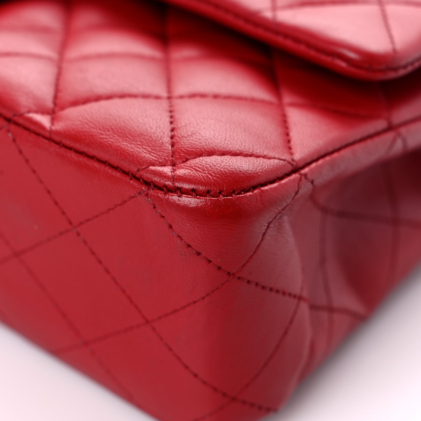 Lambskin Quilted Medium Double Flap Red