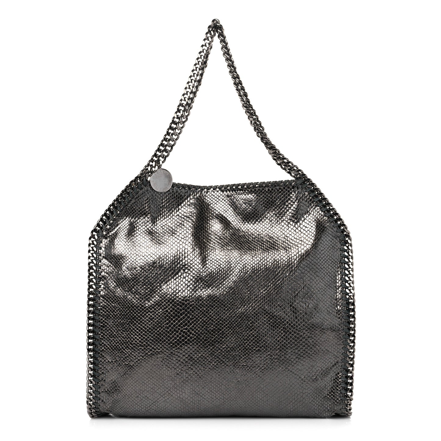 Metallic Snake Print Small Falabella Tote Ruthenium