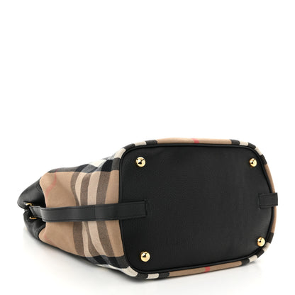 Burberry Grainy Calfskin House Check Medium Sycamore Hobo Black 4 of 9