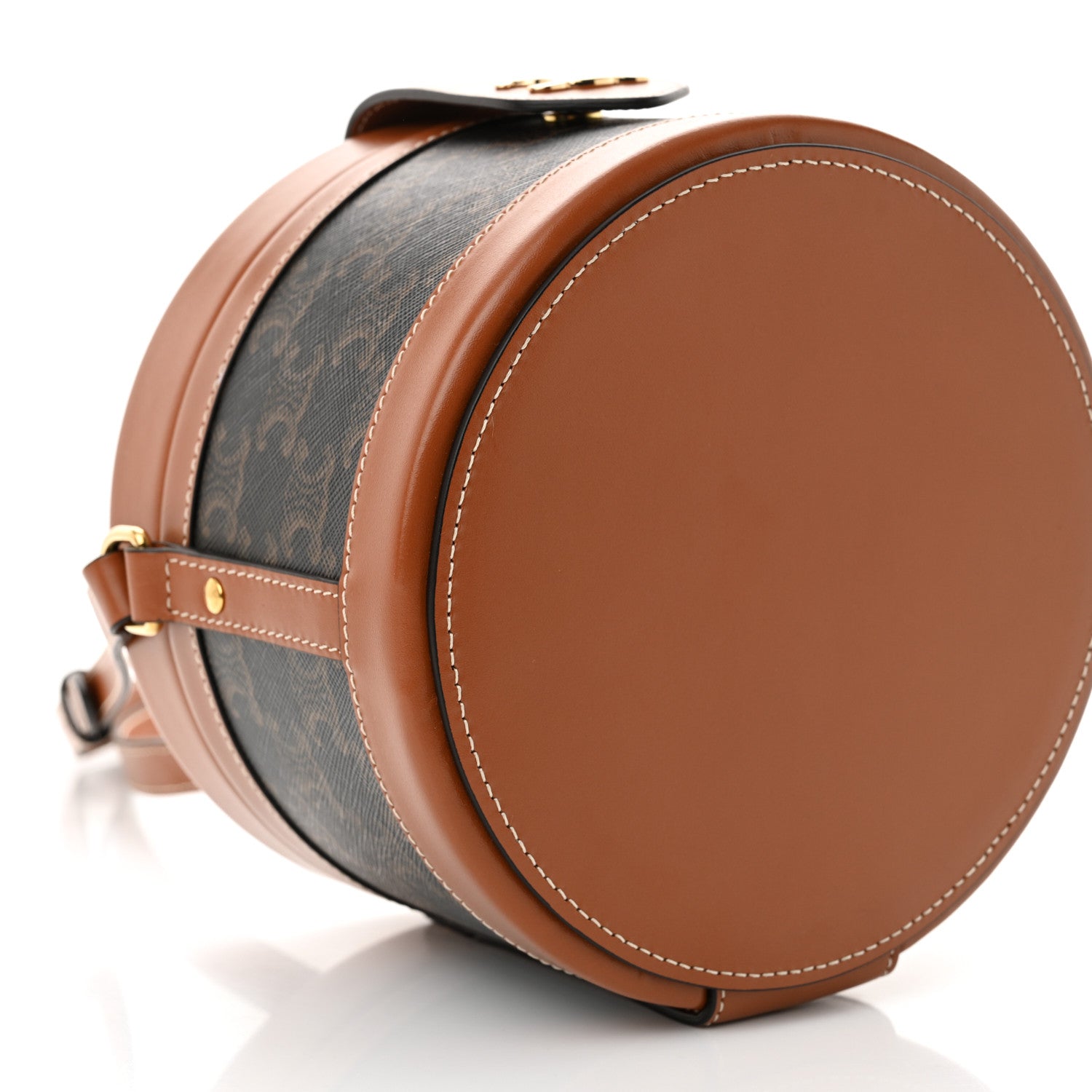 Celine Calfskin Triomphe Canvas Medium Tambour Bag Tan 10 of 12