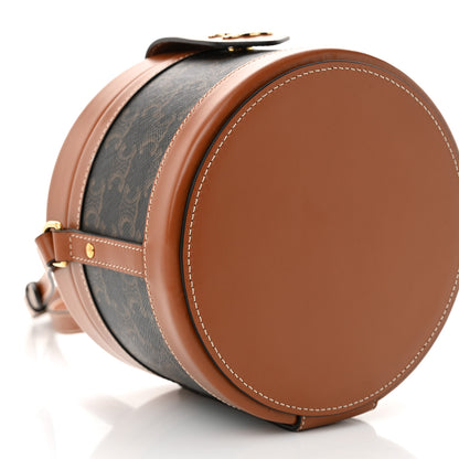 Celine Calfskin Triomphe Canvas Medium Tambour Bag Tan 10 of 12