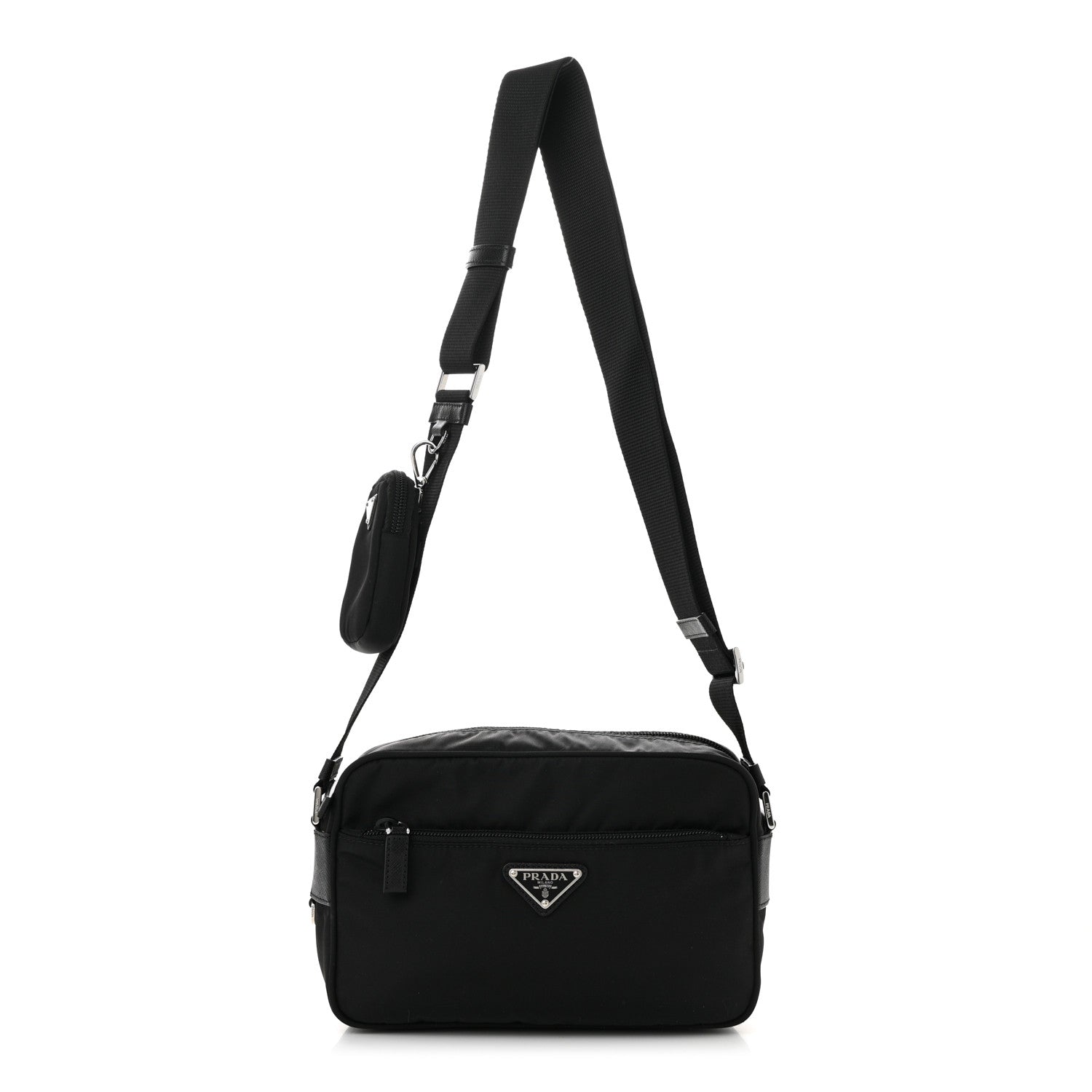 Prada Tessuto Saffiano Pocket Double Zip Shoulder Bag Black 1 of 10