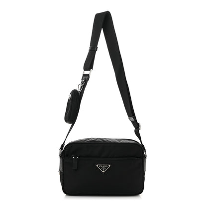 Prada Tessuto Saffiano Pocket Double Zip Shoulder Bag Black 1 of 10