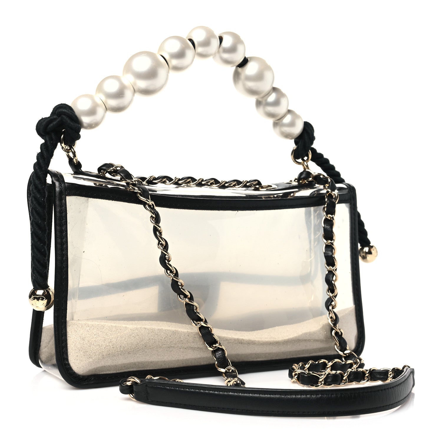 Chanel Lambskin PVC Sand By The Sea Flap With Pearl Strap Black 3 of 10