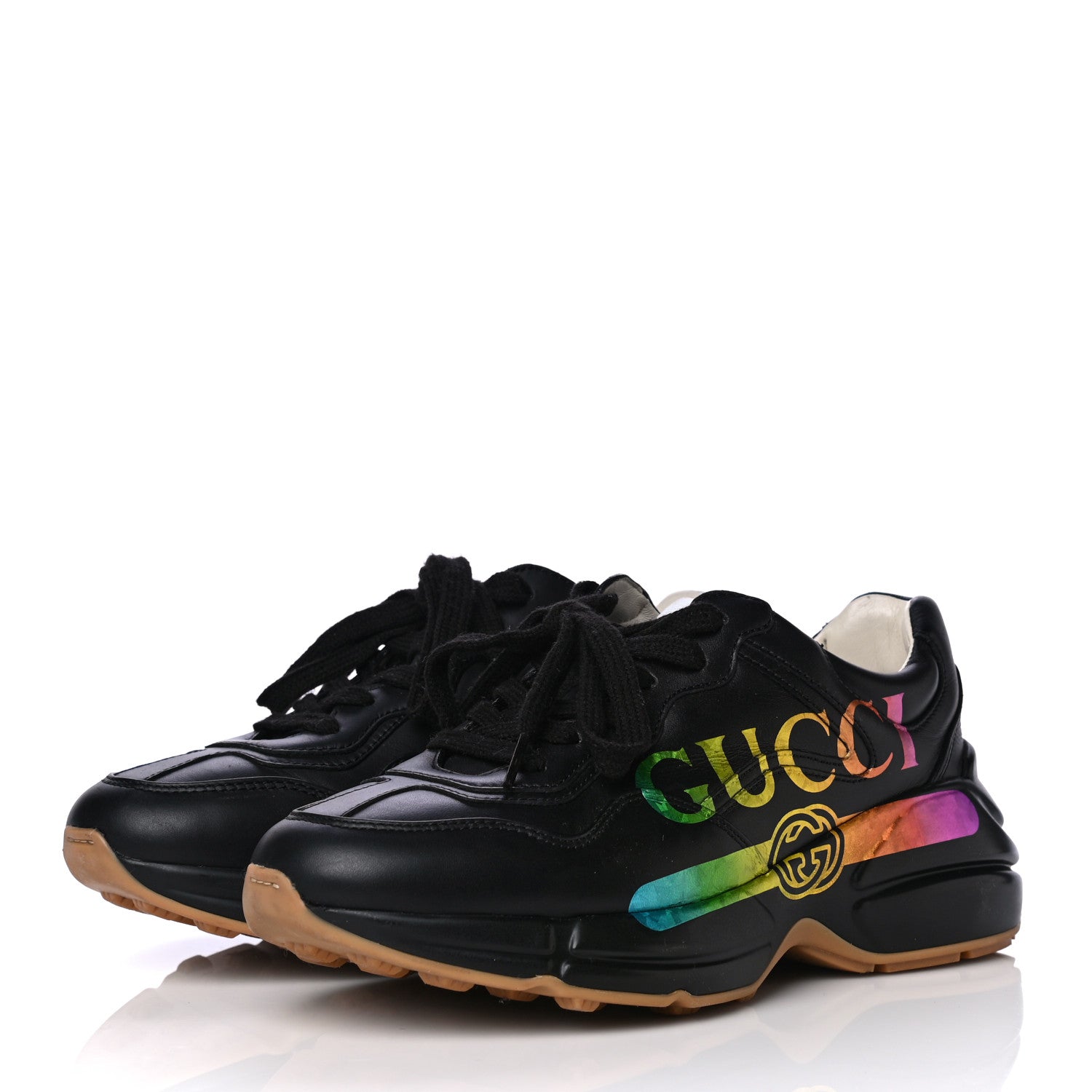Gucci Calfskin Iridescent Logo Rhyton Sneakers 36.5 Black 3 of 5
