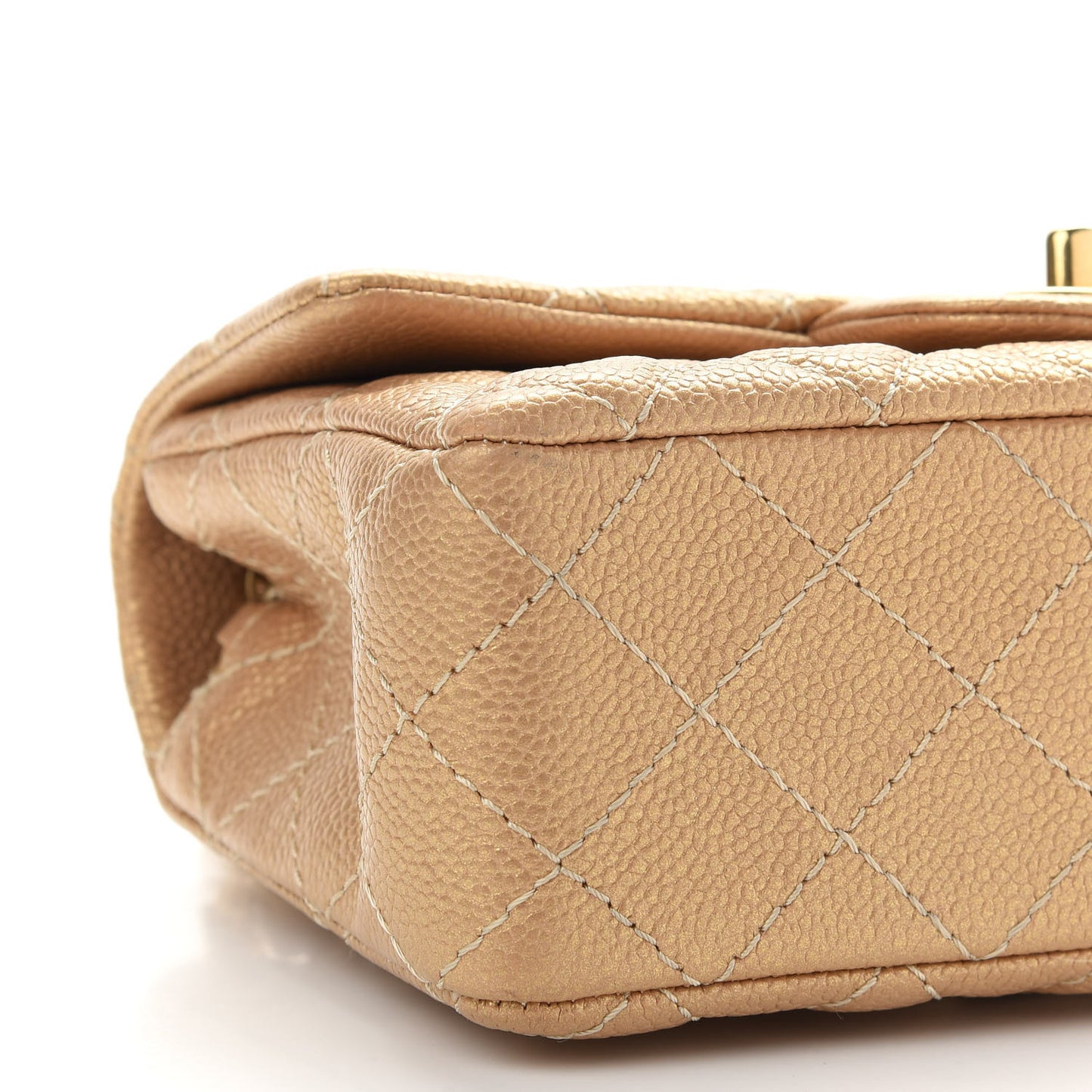 Metallic Caviar Quilted Mini Rectangular Flap Gold