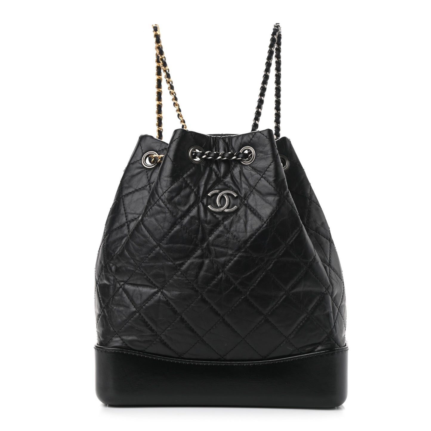 Aged Calfskin Quilted Gabrielle Backpack Black