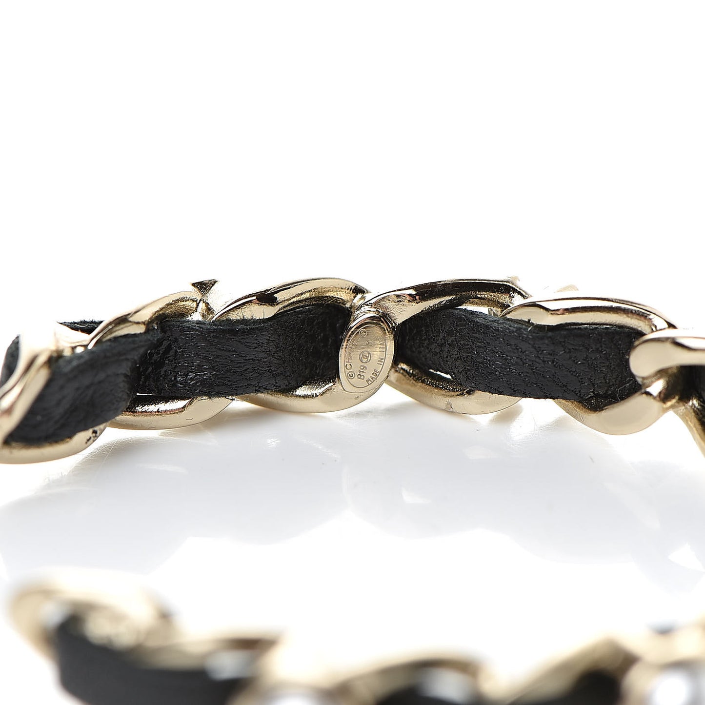 Lambskin Pearl CC Chain Hoop Earrings Gold Black