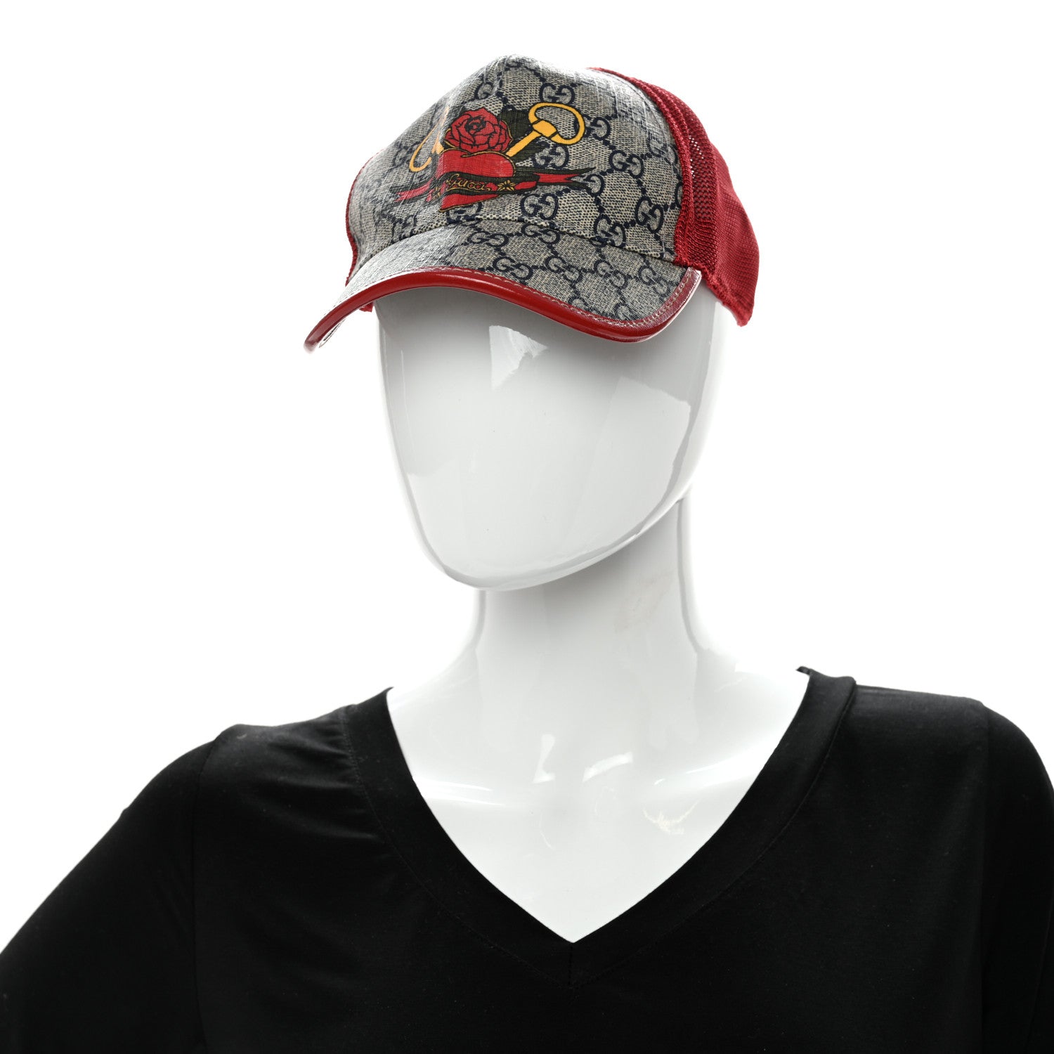 Gucci GG Supreme Monogram Baseball Hat S Beige Red Multicolor 2 of 13
