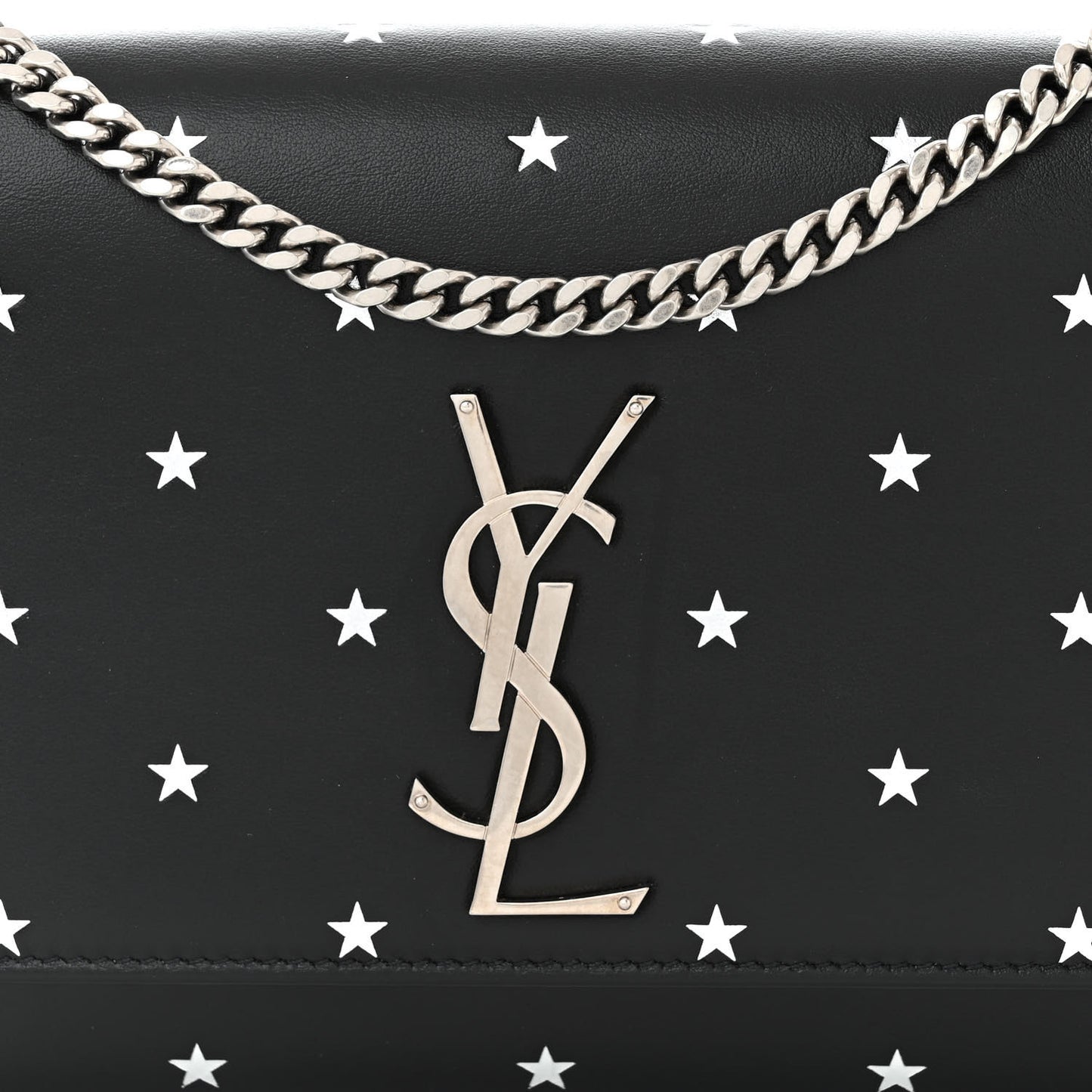 Calfskin Star Print Medium Monogram Kate Satchel Black