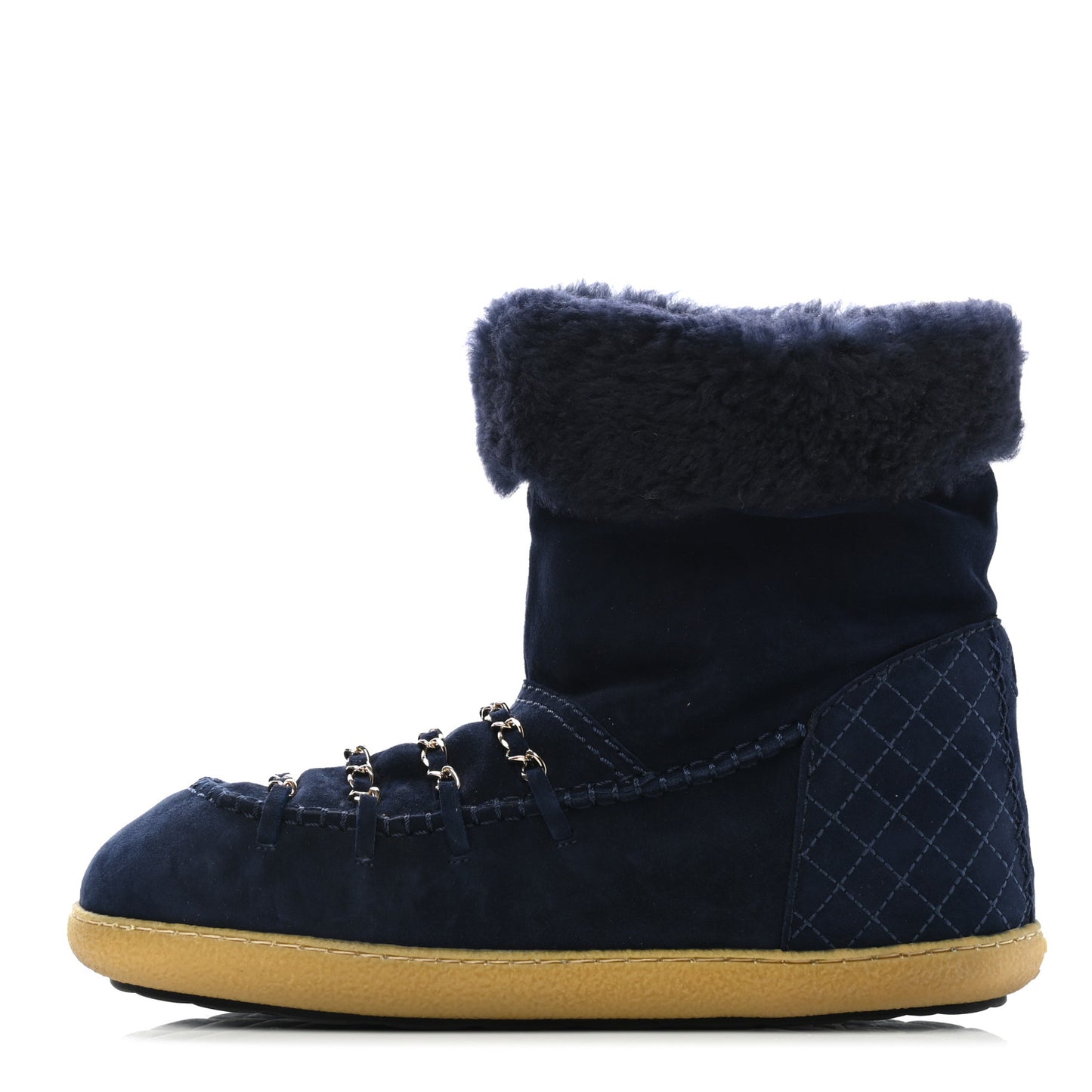 Suede Shearling Chain Link Short Boots 39.5 Navy