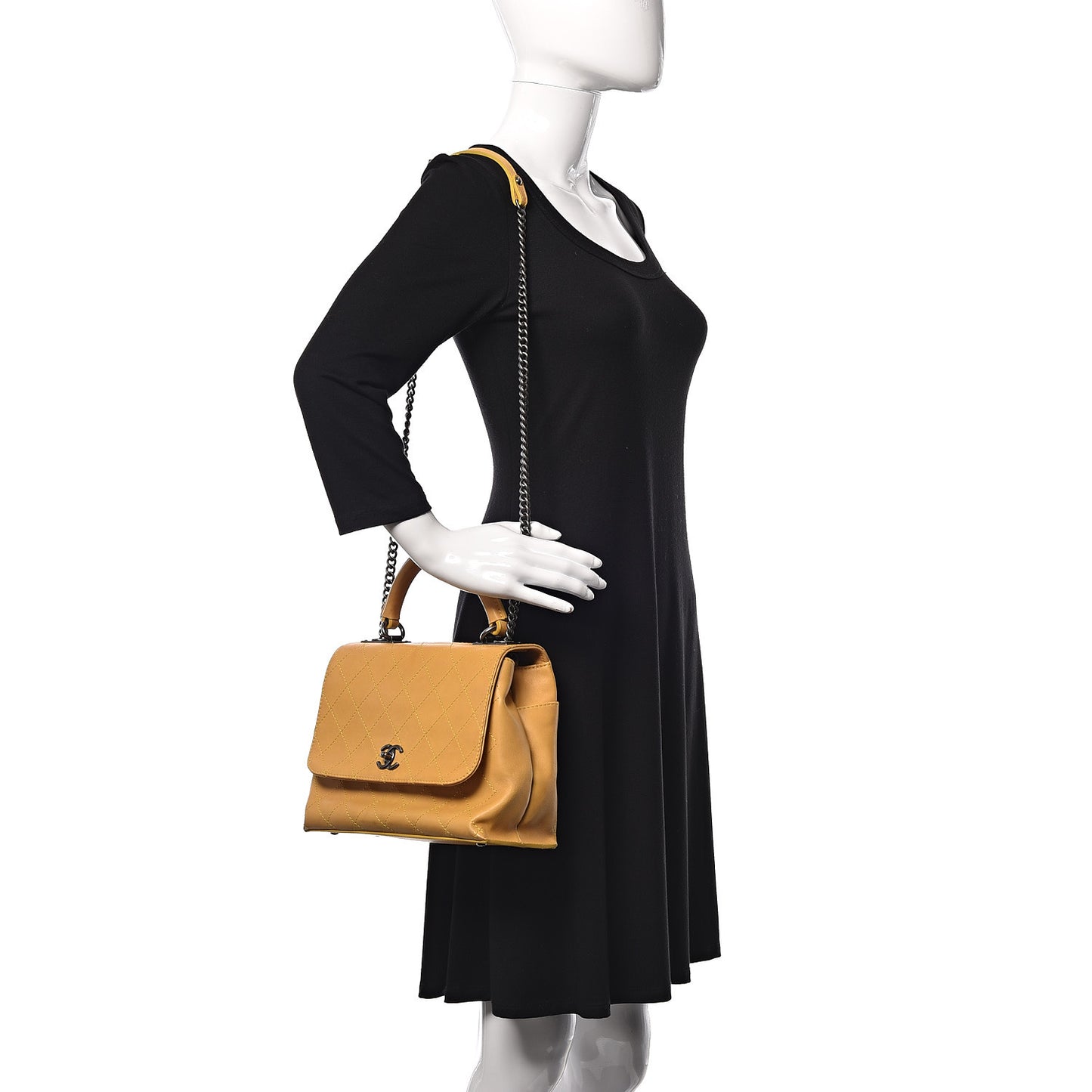 Calfskin Stitched Urban Luxury Top Handle Bag Yellow