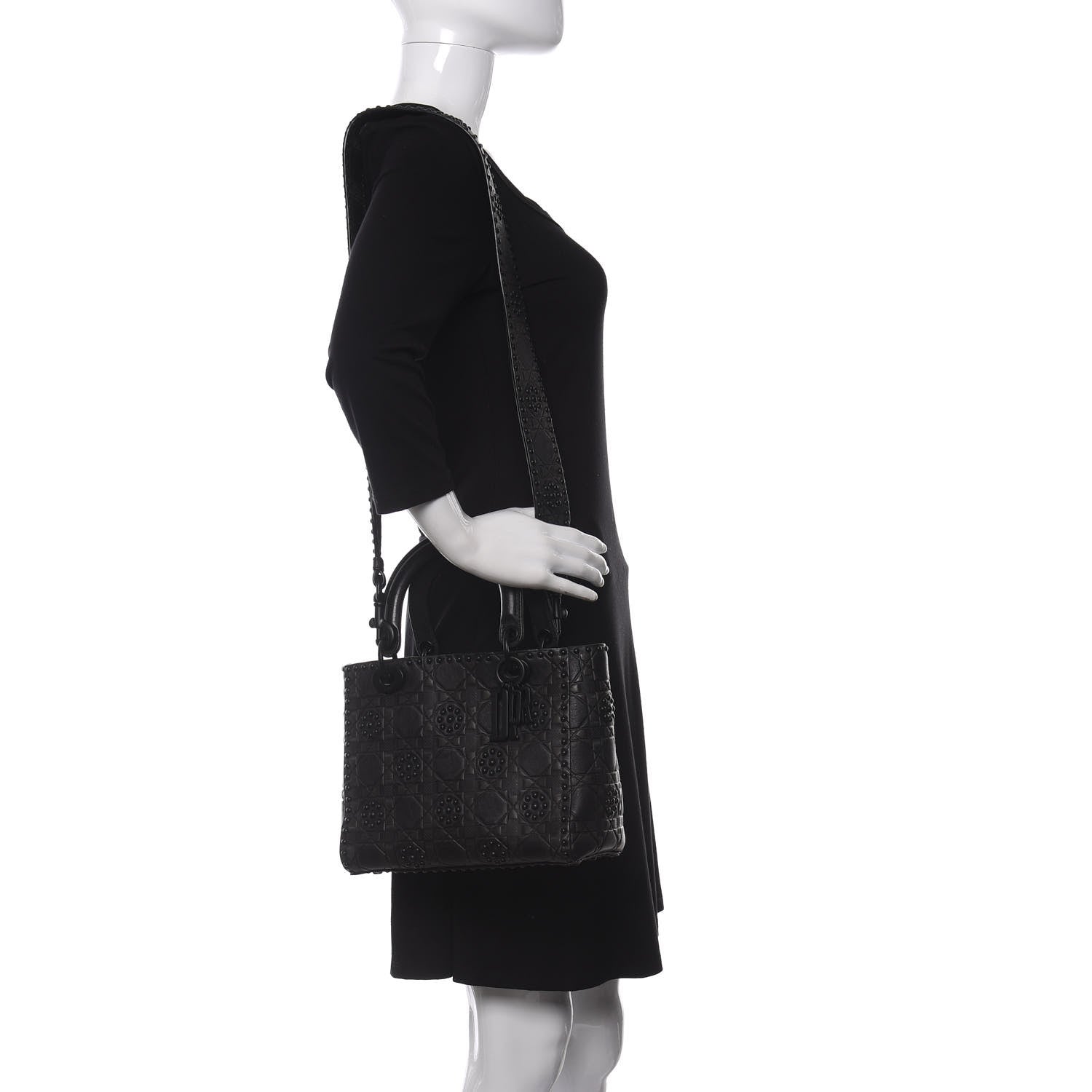 Christian Dior Lambskin Studded Matte Cannage Medium Lady Dior So Black 2 of 11