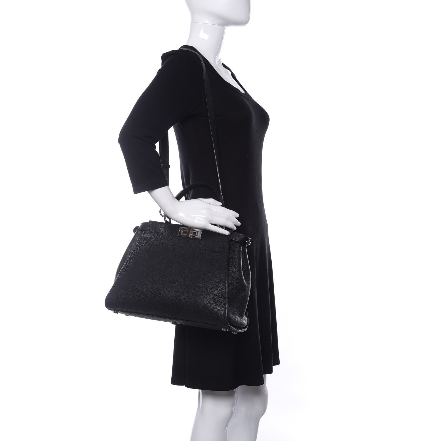 Fendi Cuoio Romano Selleria Bi-Color Medium Peekaboo Iconic Satchel Black Mou 2 of 15