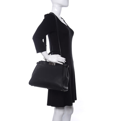 Fendi Cuoio Romano Selleria Bi-Color Medium Peekaboo Iconic Satchel Black Mou 2 of 15