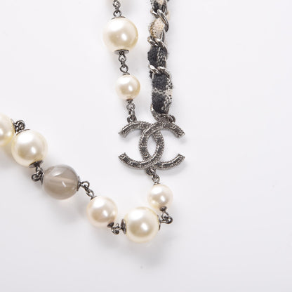 Chanel Pearl Glass Bead Chain CC Necklace Silver 3 of 6