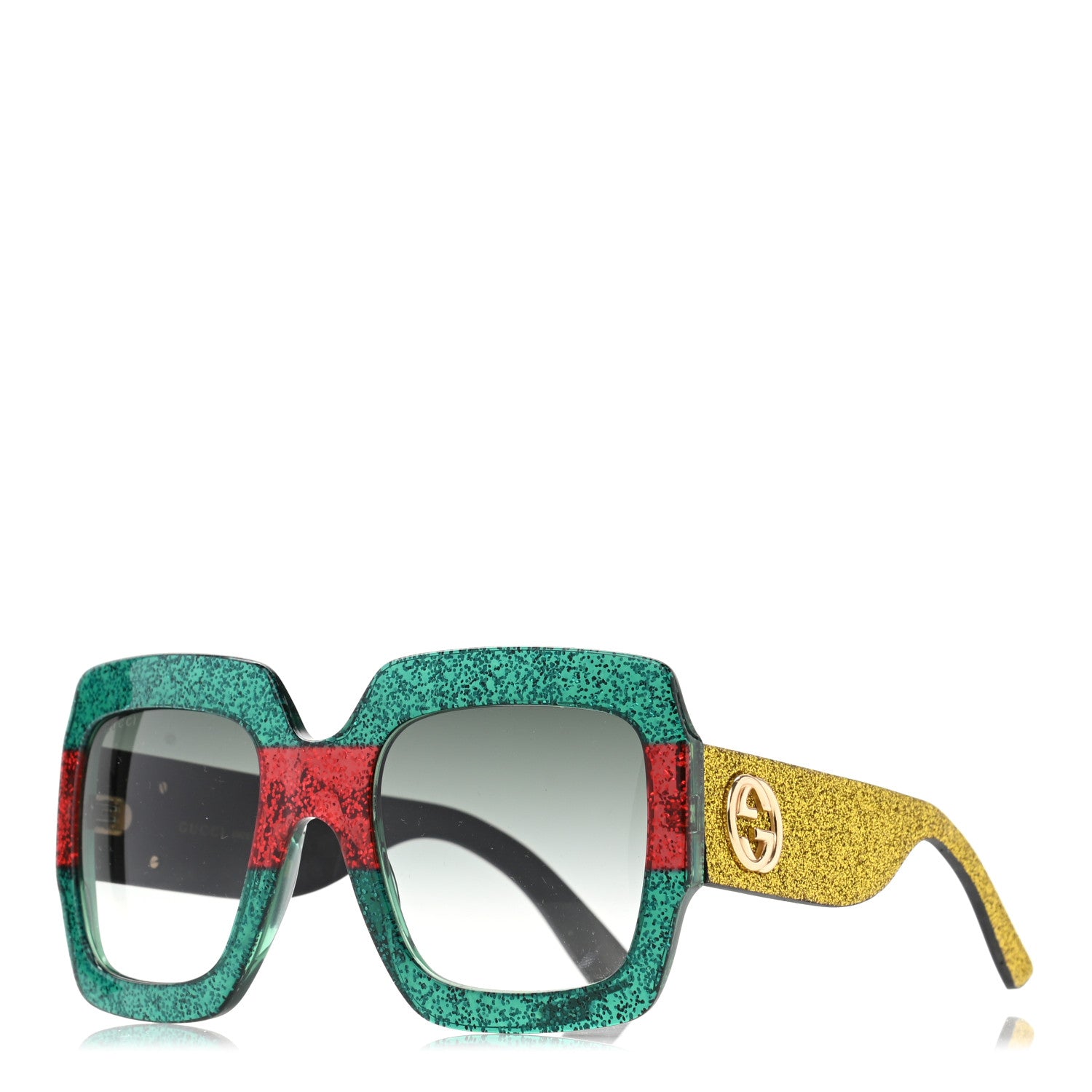 Gucci Square Frame GG0102S Sunglasses Glitter Red Black Green 1 of 7