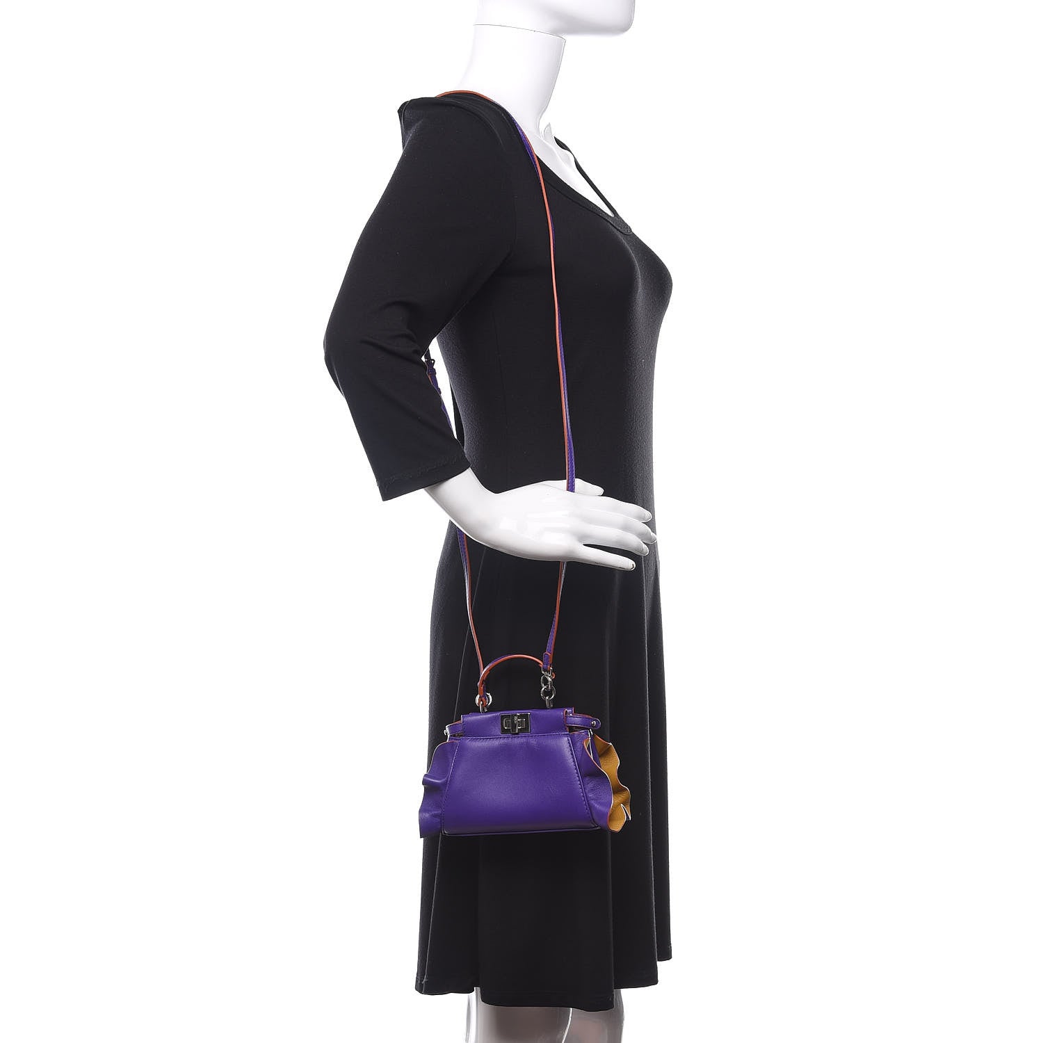 Fendi Shiny Nappa Waves Bi-Color Micro Peekaboo Iconic Satchel Purple Amber 2 of 11