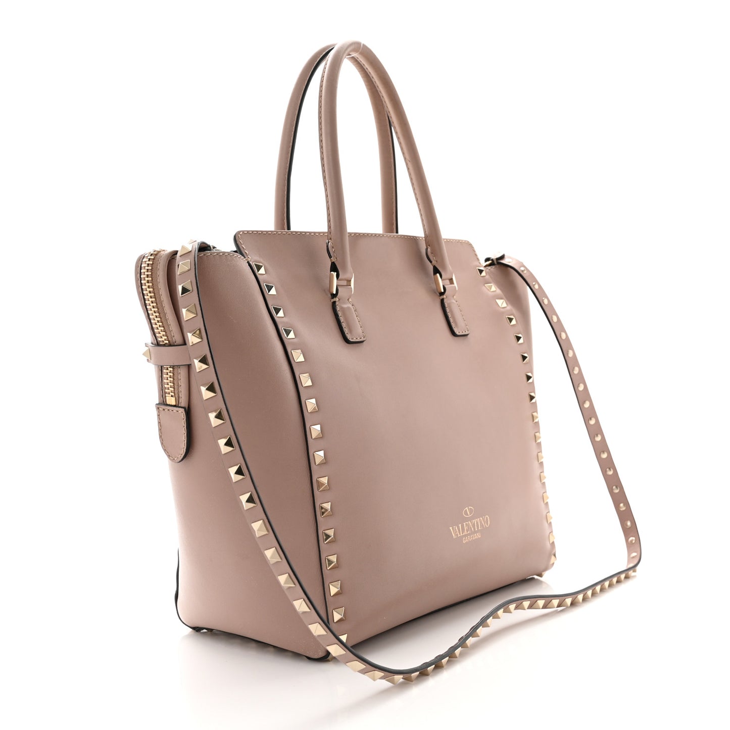Vitello Rockstud Double Handle Tote Poudre