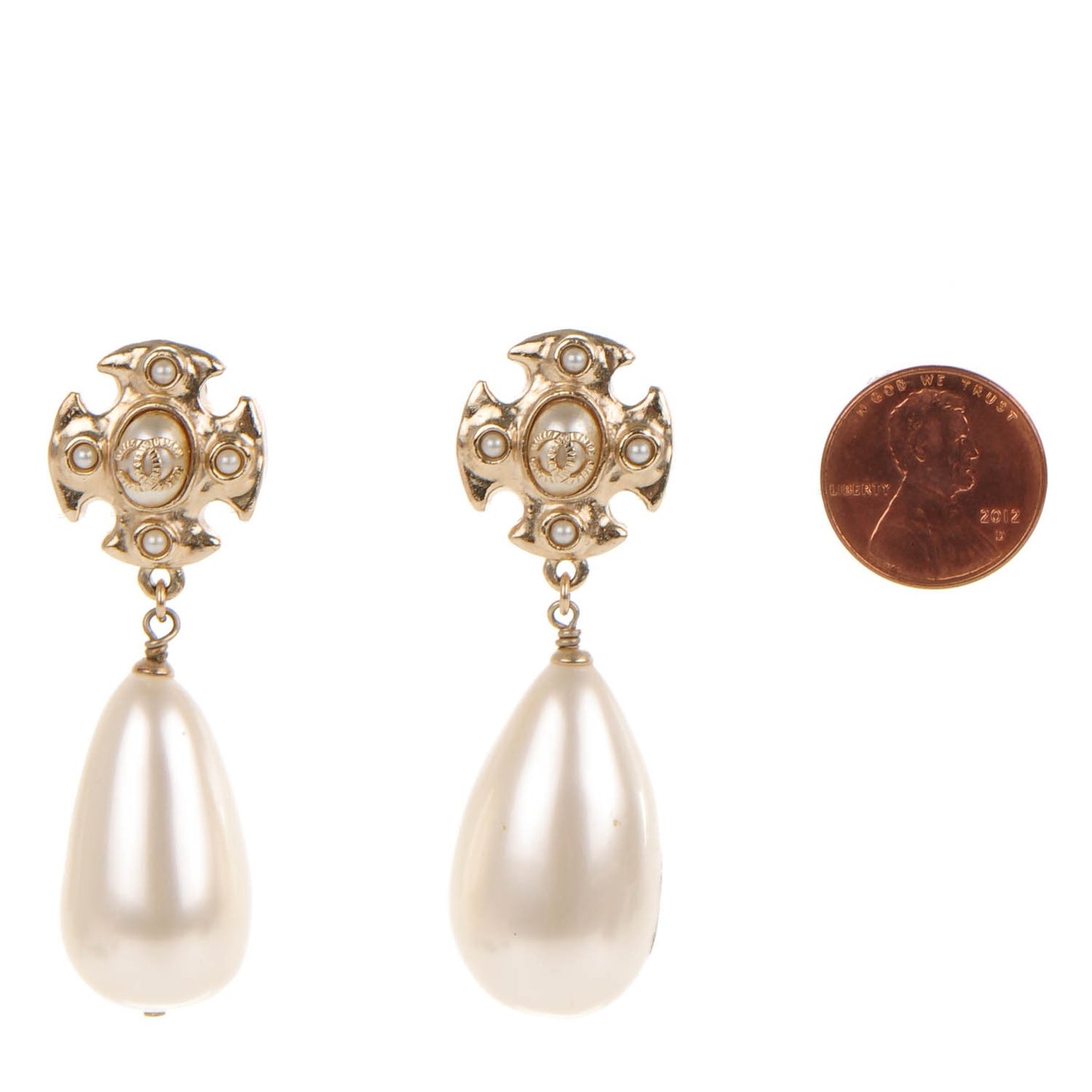Pearl Drop CC Clip On Earrings Gold