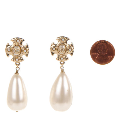 Chanel Pearl Drop CC Clip On Earrings Gold 2 of 6