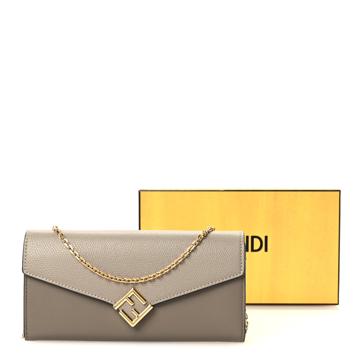 Vitello King Cruise FF Diamonds Continental Envelope Wallet On Chain Tartufo Tortora