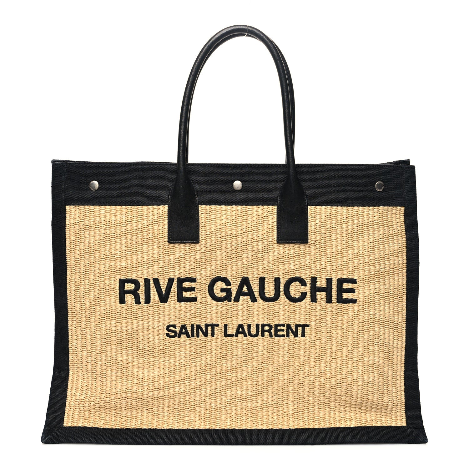 Saint Laurent Raffia Linen Calfskin Rive Gauche Tote Naturale Black 1 of 12