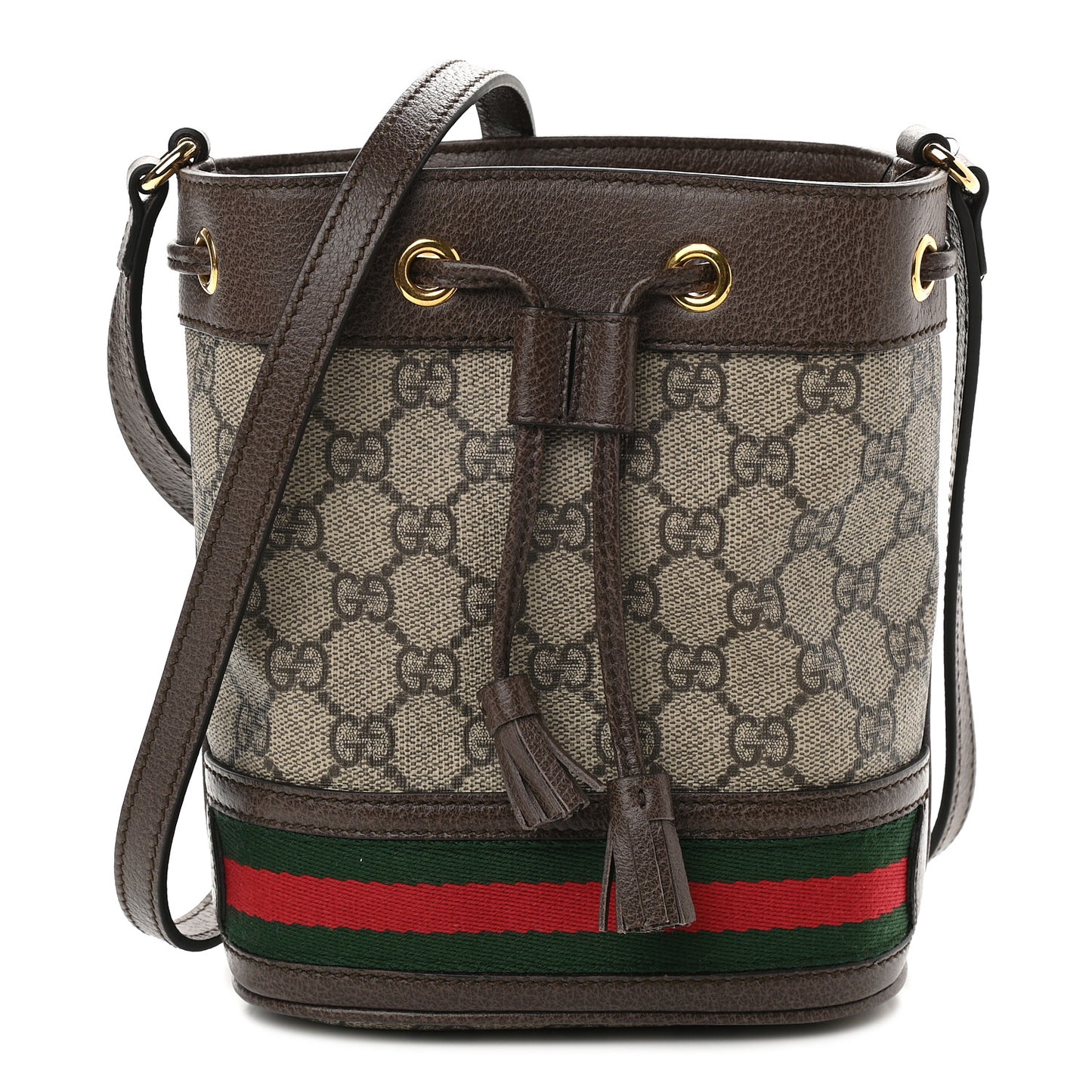 GG Supreme Monogram Web Mini Ophidia Bucket Bag Brown