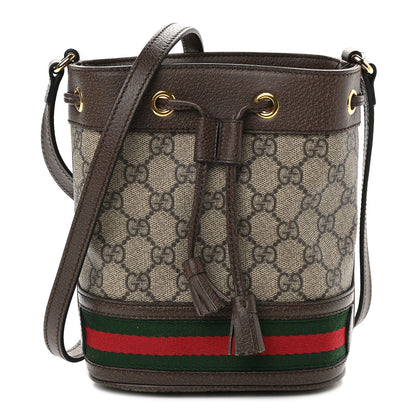 Gucci GG Supreme Monogram Web Mini Ophidia Bucket Bag Brown 1 of 9