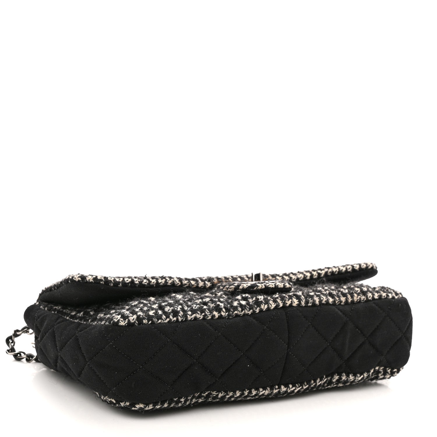 Chanel Tweed Jersey Quilted Medium Flap Black Ecru 3 of 9