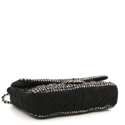 Chanel Tweed Jersey Quilted Medium Flap Black Ecru 3 of 9