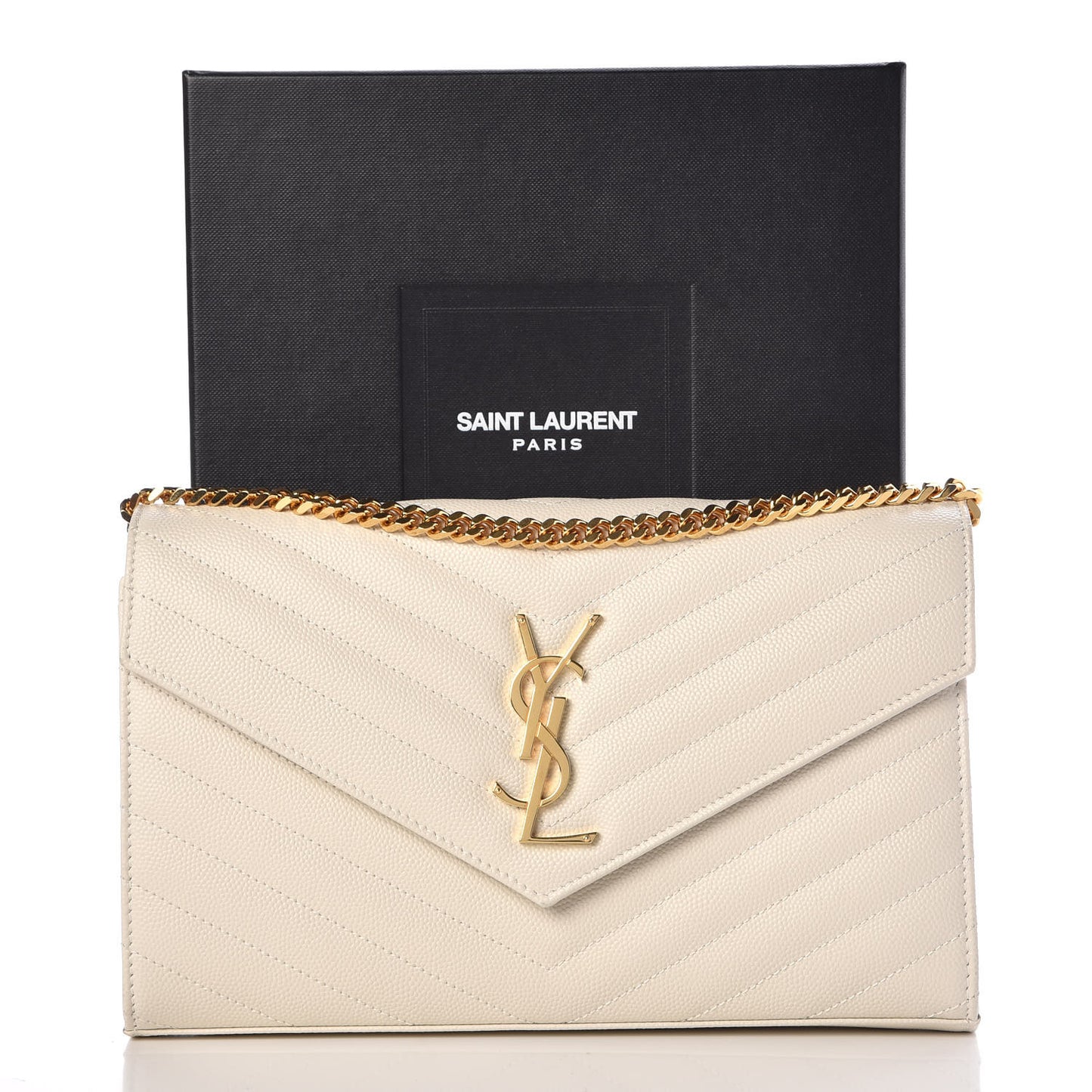 Grain De Poudre Matelasse Chevron Monogram Chain Wallet Porcellana