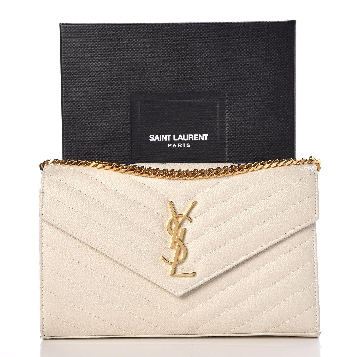 Saint Laurent Grain De Poudre Matelasse Chevron Monogram Chain Wallet Porcellana 8 of 8