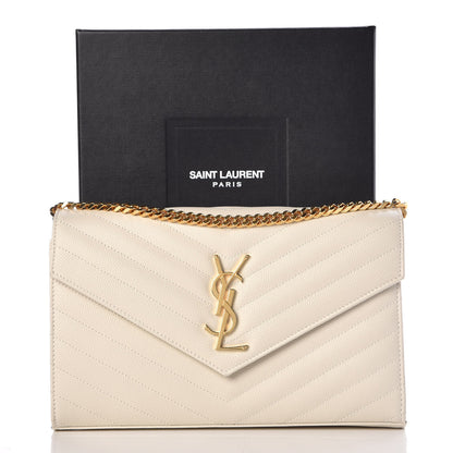 Saint Laurent Grain De Poudre Matelasse Chevron Monogram Chain Wallet Porcellana 8 of 8