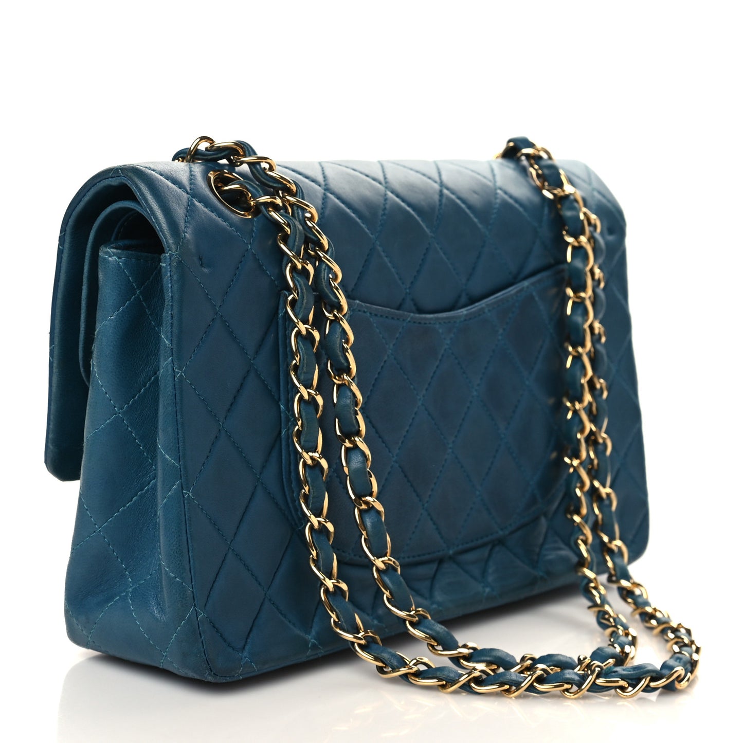Lambskin Quilted Medium Double Flap Dark Blue